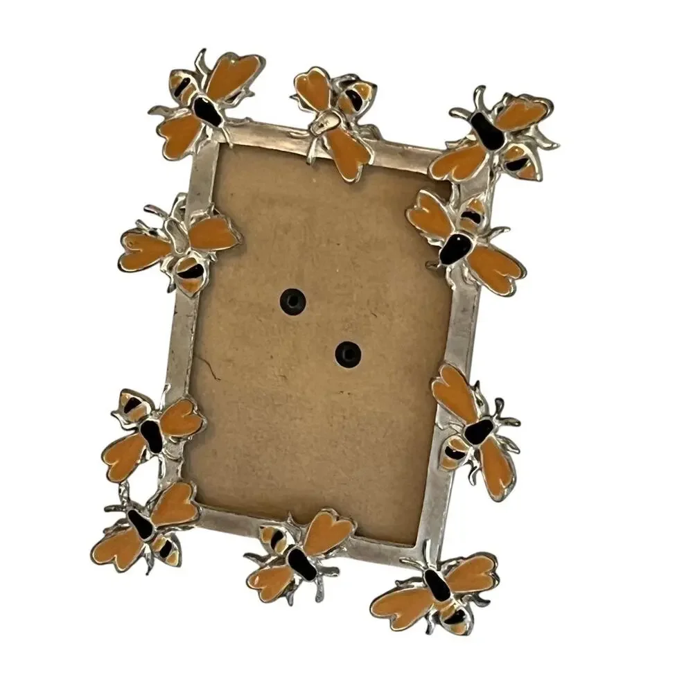 Bee Photo Frame Enamel Metal Mini Picture Frame Orange Black Small